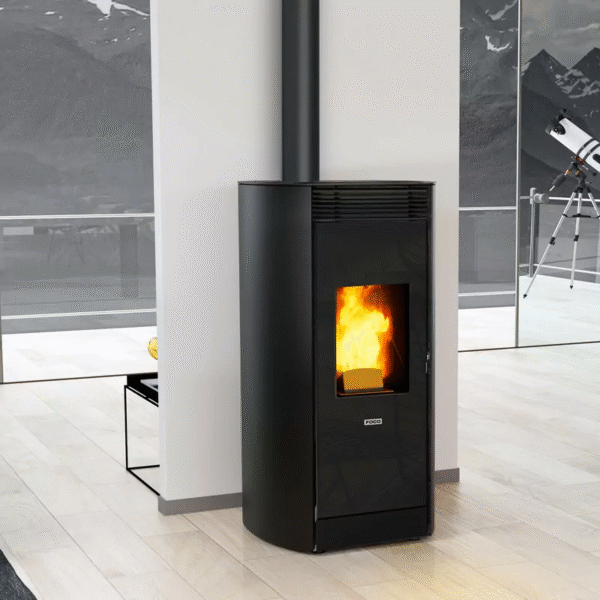 Poêle à granulés étanche canalisable (sortie dessus concentrique) – MEO – 9KW (noir)