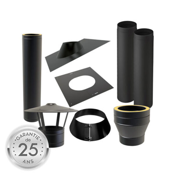 Premium kit Veranda toit en pente avec plaque de toit en aluminium 25-45 ° sortie de poêle intérieure 150 mm RAL 9004