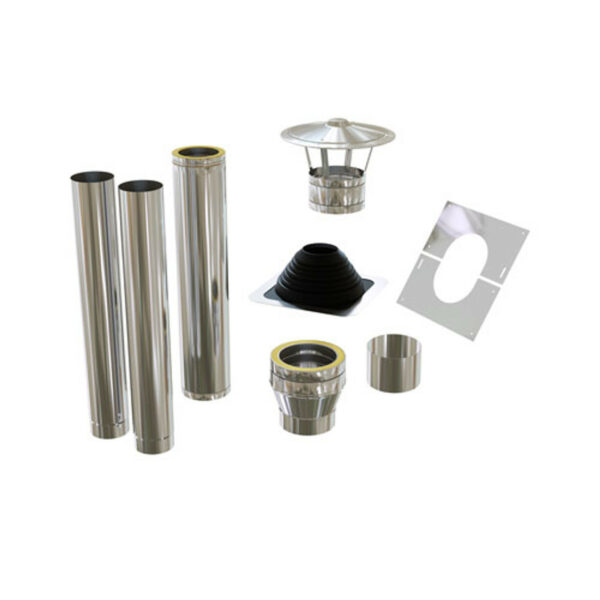 Premium kit Veranda toit en pente avec plaque de toit EPDM sortie de poêle extérieure 150 mm INOX