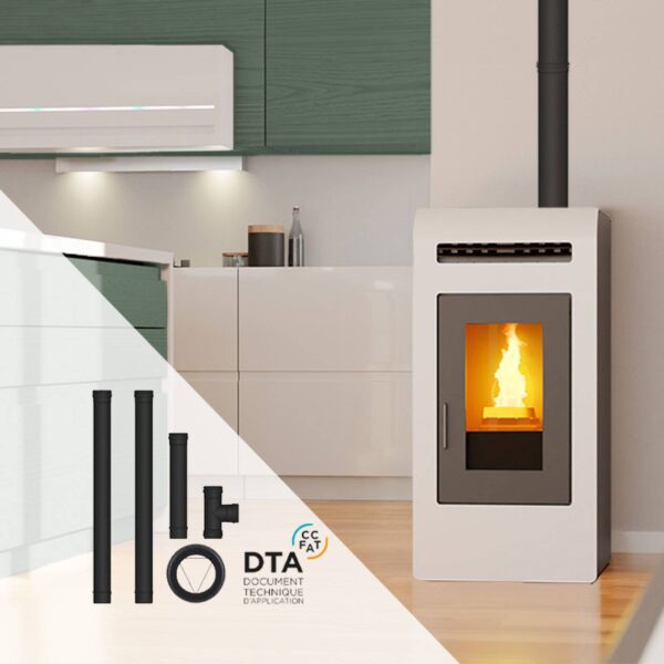 Pack poêle à granulés Cayenne + Kit de raccordement sortie arrière – 16 Kw