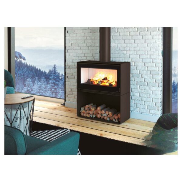 Poêle à bois raccordable ventilé – BRONPI Cairo 90 Box avec socle 13 à 16 kW