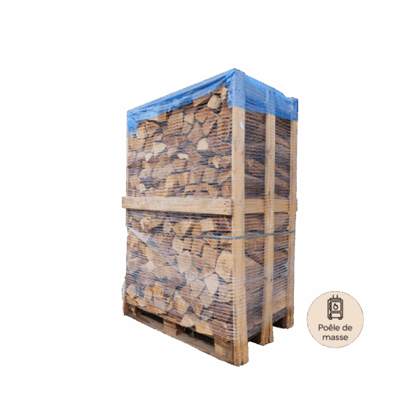 Palette de 2st 33cm de bois spécial poêle de masse – sec séchoirs – prêt à l’emploi – résineux/feuillus