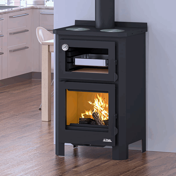 Poêle à bois avec four et plaque de cuisson Pramoda – 14 Kw